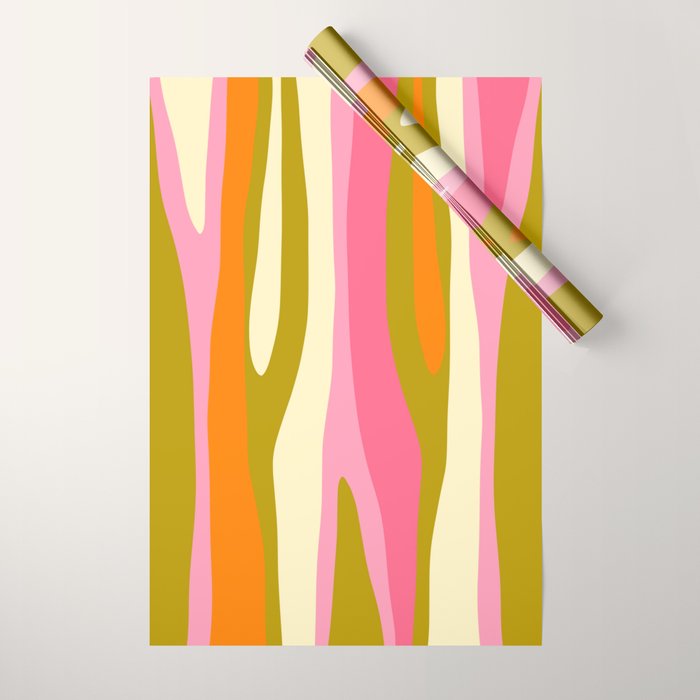 Abstract Wild Stripes Eclectic Pattern in Pink Chartreuse Orange Cream Wrapping Paper Gallery Image 1