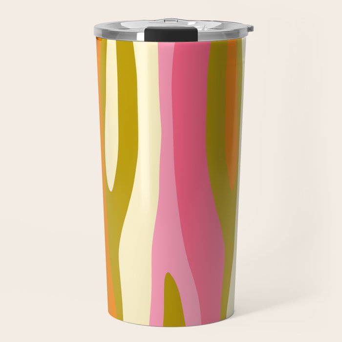 Abstract Wild Stripes Eclectic Pattern in Pink Chartreuse Orange Cream Travel Mug Gallery Image 1