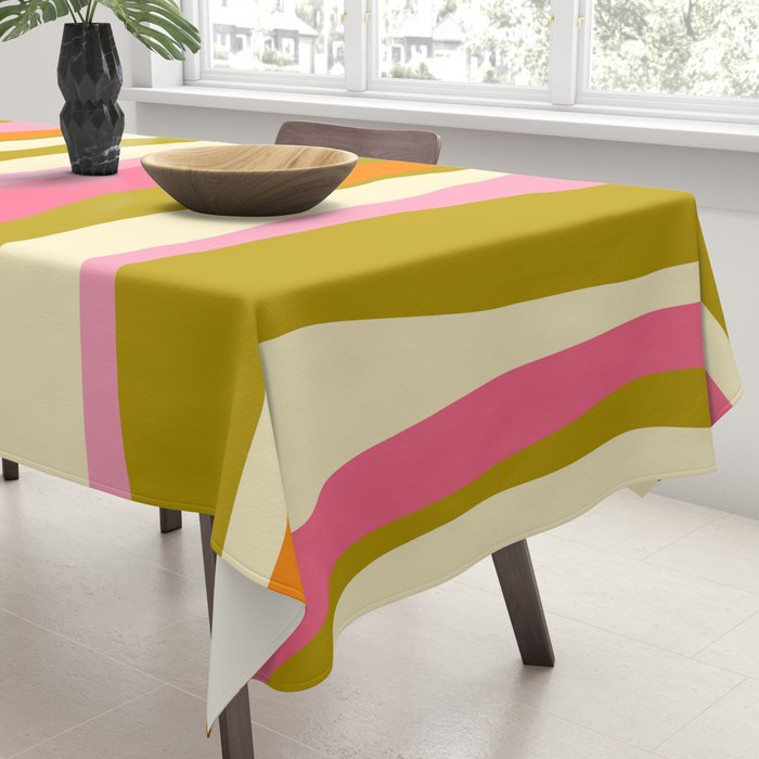 Abstract Wild Stripes Eclectic Pattern in Pink Chartreuse Orange Cream Tablecloth Gallery Image 3