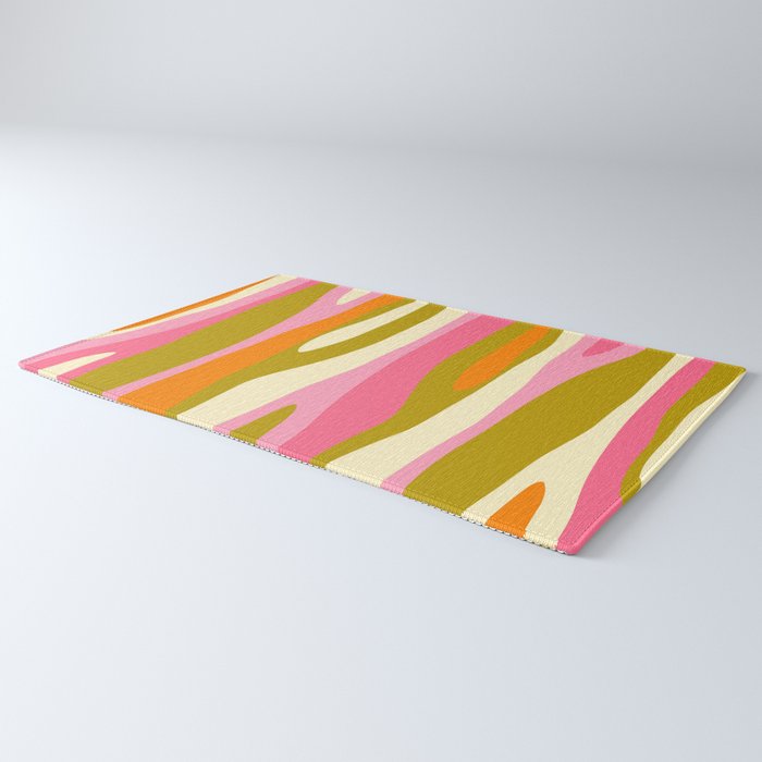 Abstract Wild Stripes Eclectic Pattern in Pink Chartreuse Orange Cream Rug Gallery Image 3