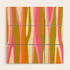 Abstract Wild Stripes Eclectic Pattern in Pink Chartreuse Orange Cream Wood Wall Art Gallery Image 1