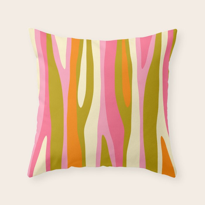Abstract Wild Stripes Eclectic Pattern in Pink Chartreuse Orange Cream Throw Pillow Gallery Image 6