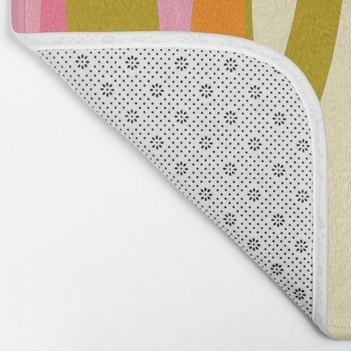 Abstract Wild Stripes Eclectic Pattern in Pink Chartreuse Orange Cream Bath Mat Gallery Image 2