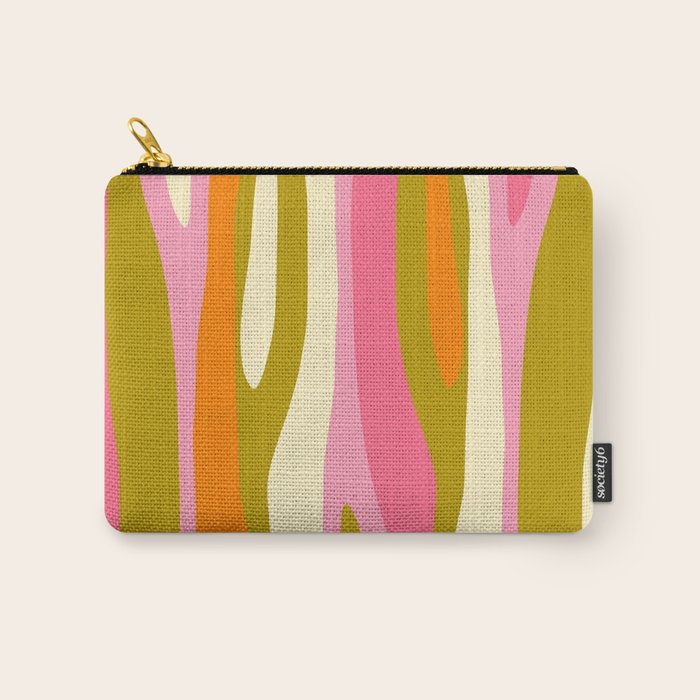 Abstract Wild Stripes Eclectic Pattern in Pink Chartreuse Orange Cream Carry All Pouch Gallery Image 1