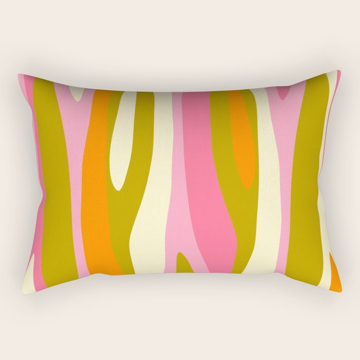 Abstract Wild Stripes Eclectic Pattern in Pink Chartreuse Orange Cream Rectangular Pillow Gallery Image 2