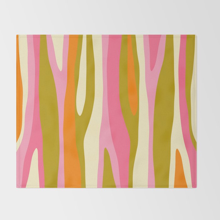 Abstract Wild Stripes Eclectic Pattern in Pink Chartreuse Orange Cream Throw Blanket Gallery Image 2