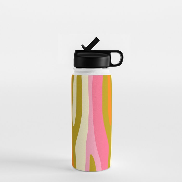 Abstract Wild Stripes Eclectic Pattern in Pink Chartreuse Orange Cream Water Bottle Gallery Image 1