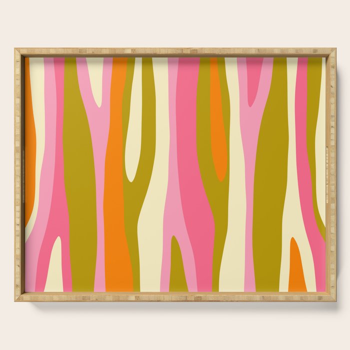 Abstract Wild Stripes Eclectic Pattern in Pink Chartreuse Orange Cream Serving Tray Gallery Image 1