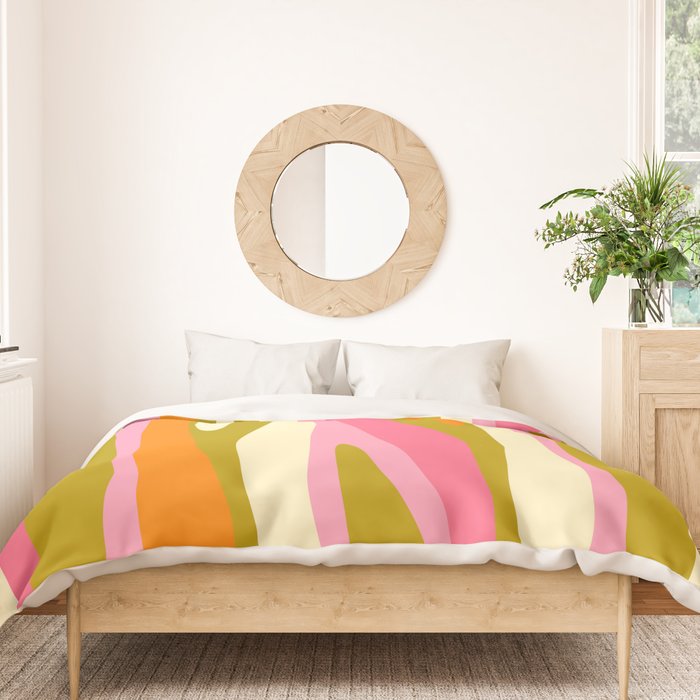 Abstract Wild Stripes Eclectic Pattern in Pink Chartreuse Orange Cream Duvet Cover Gallery Image 3