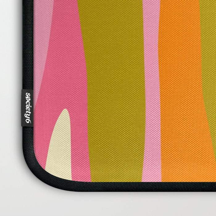 Abstract Wild Stripes Eclectic Pattern in Pink Chartreuse Orange Cream Laptop Sleeve Gallery Image 3