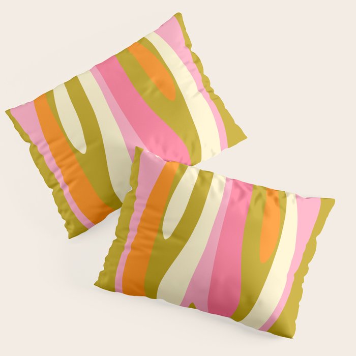 Abstract Wild Stripes Eclectic Pattern in Pink Chartreuse Orange Cream Pillow Sham Gallery Image 3