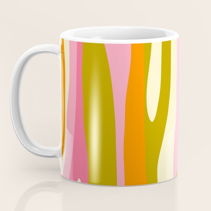Abstract Wild Stripes Eclectic Pattern in Pink Chartreuse Orange Cream Coffee Mug Gallery Image 3