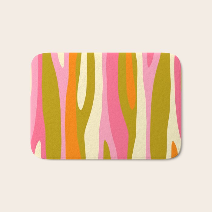 Abstract Wild Stripes Eclectic Pattern in Pink Chartreuse Orange Cream Bath Mat Gallery Image 1
