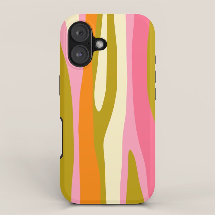 Abstract Wild Stripes Eclectic Pattern in Pink Chartreuse Orange Cream iPhone Case Gallery Image 1