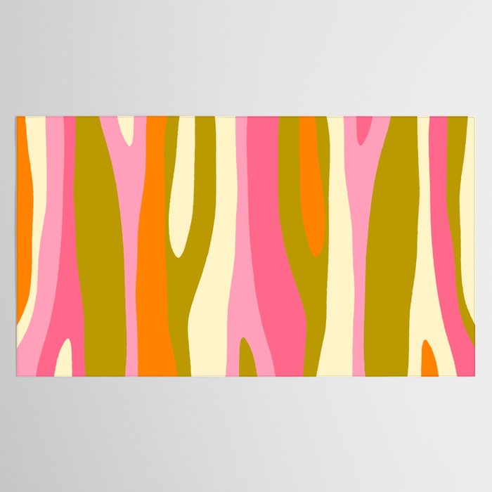 Abstract Wild Stripes Eclectic Pattern in Pink Chartreuse Orange Cream Tablecloth Gallery Image 2