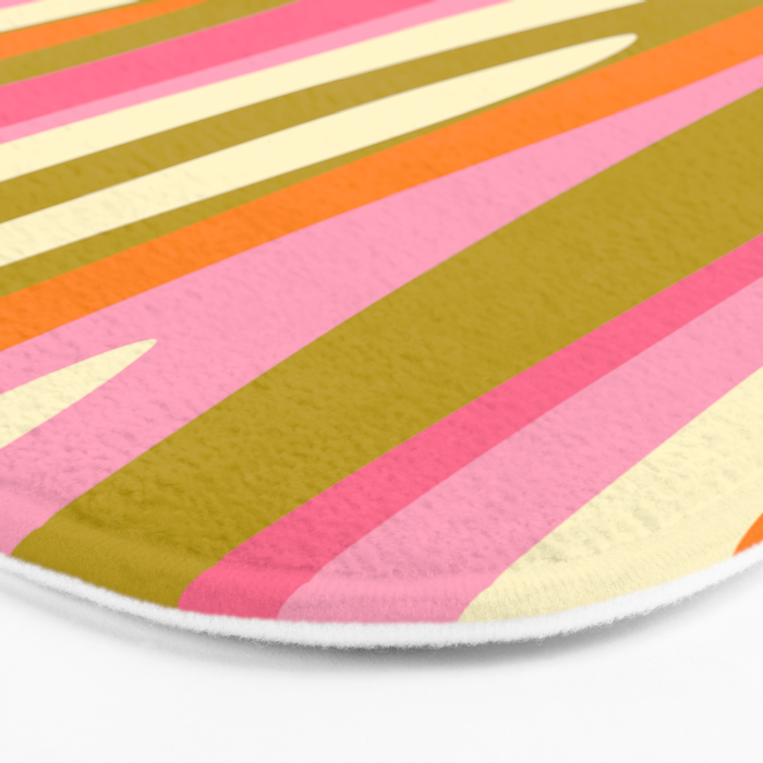 Abstract Wild Stripes Eclectic Pattern in Pink Chartreuse Orange Cream Bath Mat Gallery Image 3