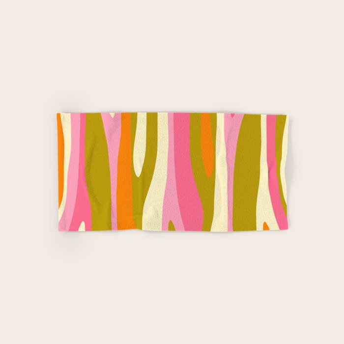 Abstract Wild Stripes Eclectic Pattern in Pink Chartreuse Orange Cream Bath Towel Gallery Image 1