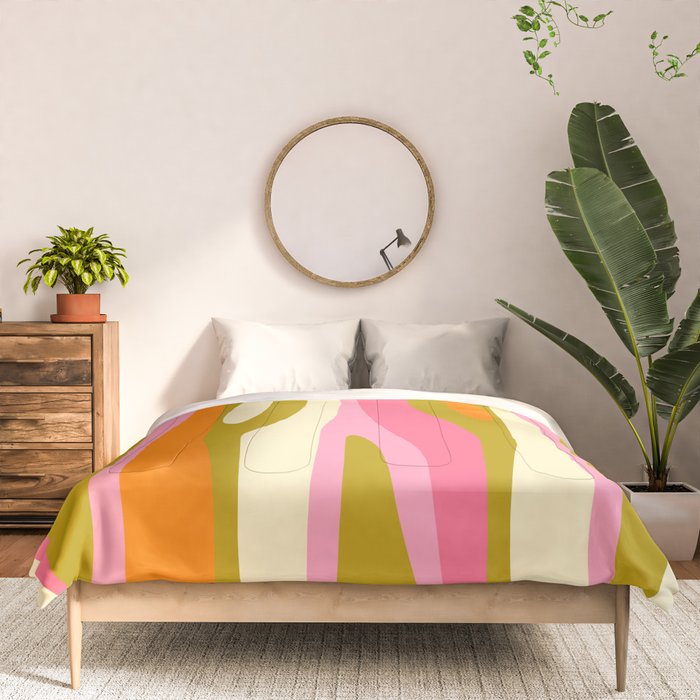 Abstract Wild Stripes Eclectic Pattern in Pink Chartreuse Orange Cream Comforter Gallery Image 3