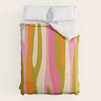 Abstract Wild Stripes Eclectic Pattern in Pink Chartreuse Orange Cream Duvet Cover Gallery Image 6