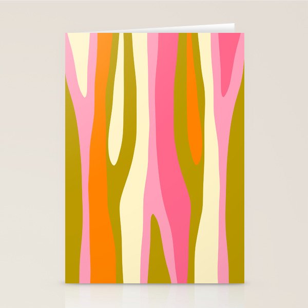 Abstract Wild Stripes Eclectic Pattern in Pink Chartreuse Orange Cream Stationery Card Gallery Image 1