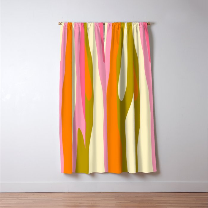 Abstract Wild Stripes Eclectic Pattern in Pink Chartreuse Orange Cream Window Curtain Gallery Image 3