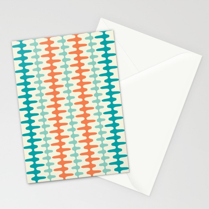 Retro Mid Century Modern Trellis Print Orange and Teal Stationery Card Gallery Image 2