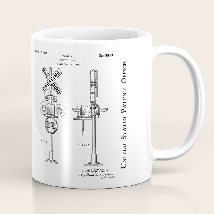 Railroad Crossing Patent - Train Crossing Art - Antique Coffee Mug Gallery Image 1