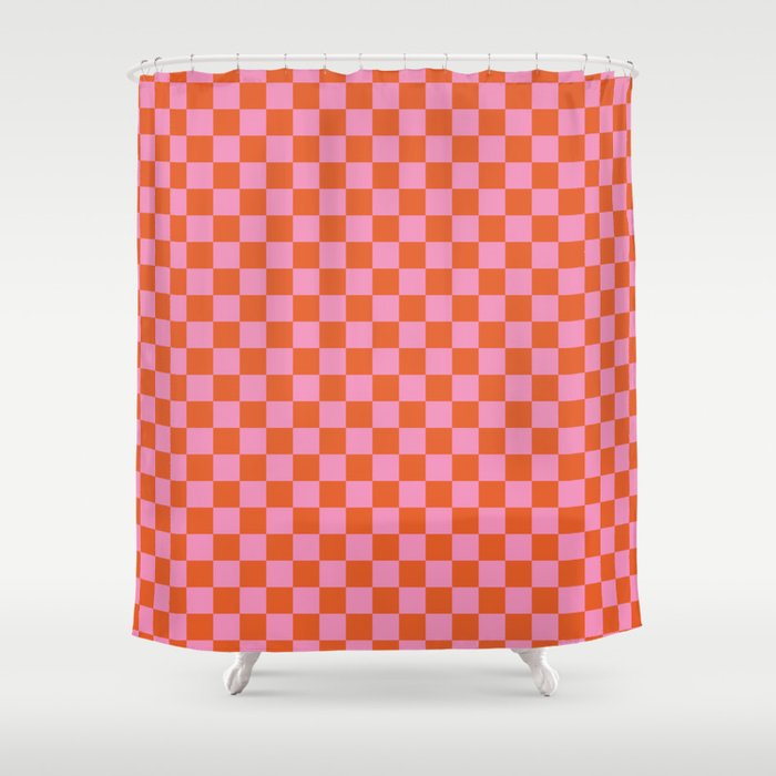 Pink Checker Pattern Shower Curtain
