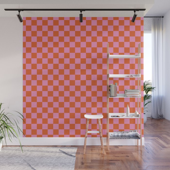 Pink Checker Pattern Wall Mural Gallery Image 1