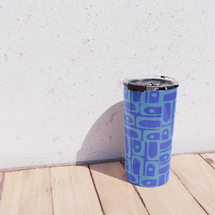 Mid Century Modern Piquet Abstract Multi Pattern in Cobalt and Sea Blue Travel Mug Gallery Image 4