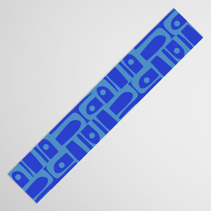 Mid Century Modern Piquet Abstract Multi Pattern in Cobalt and Sea Blue Table Runner Gallery Image 3