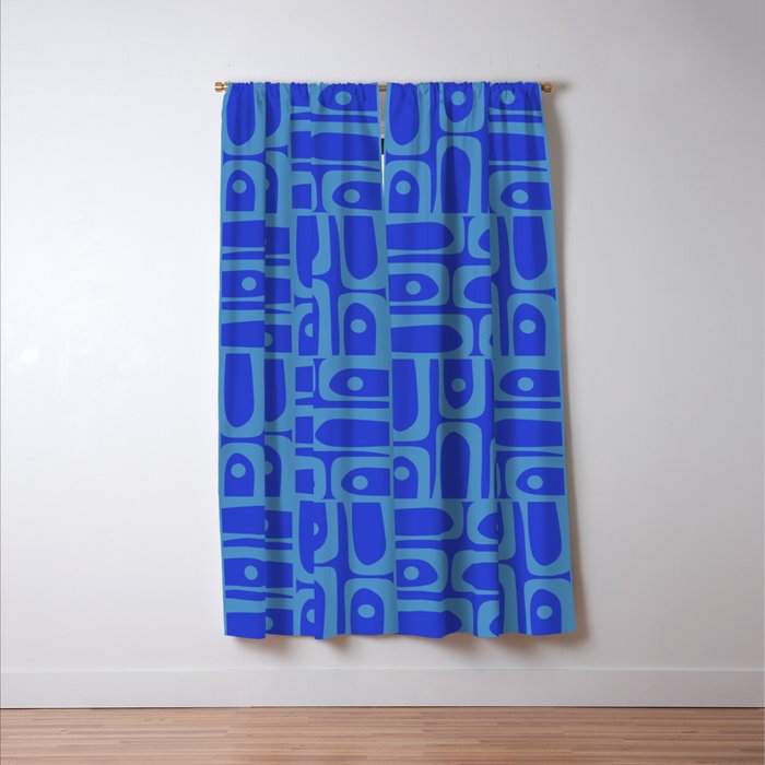 Mid Century Modern Piquet Abstract Multi Pattern in Cobalt and Sea Blue Window Curtain Gallery Image 3