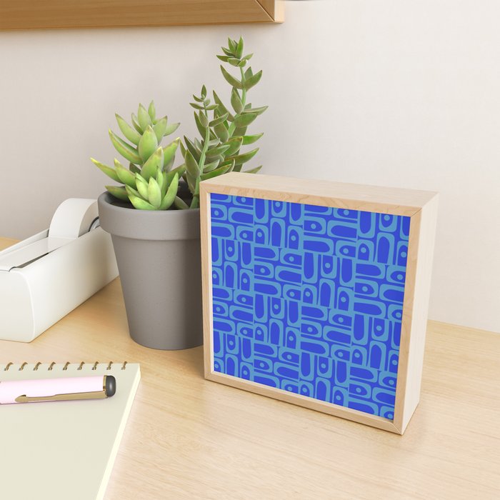 Mid Century Modern Piquet Abstract Multi Pattern in Cobalt and Sea Blue Mini Art Print Gallery Image 2