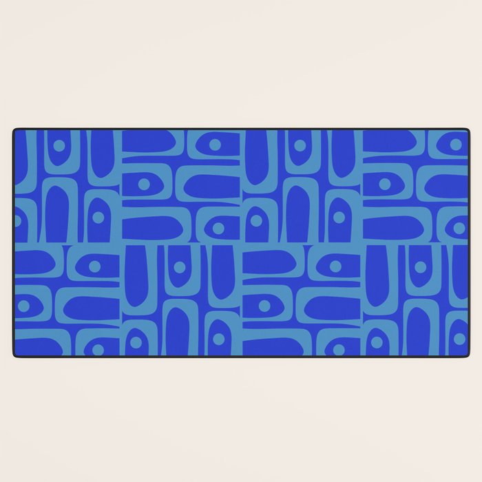 Mid Century Modern Piquet Abstract Multi Pattern in Cobalt and Sea Blue Desk Mat Gallery Image 3