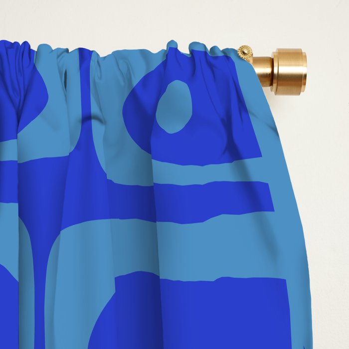 Mid Century Modern Piquet Abstract Multi Pattern in Cobalt and Sea Blue Window Curtain Gallery Image 2