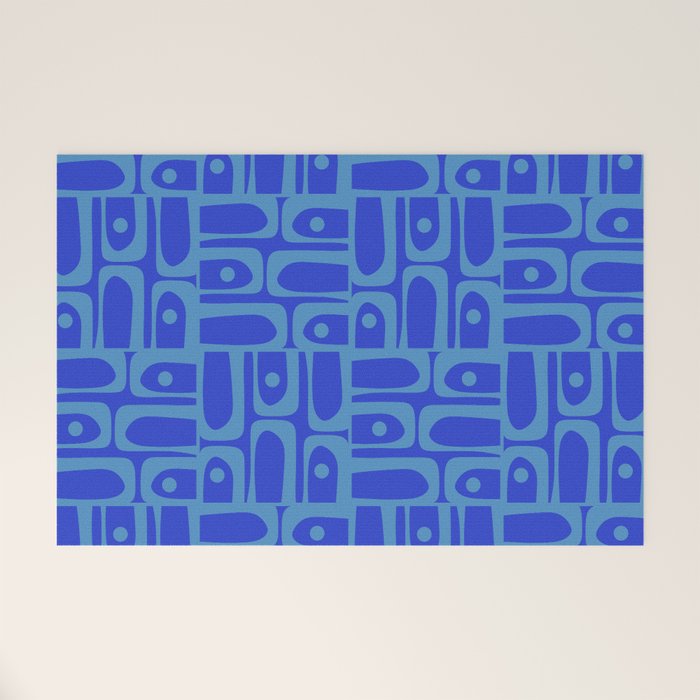 Mid Century Modern Piquet Abstract Multi Pattern in Cobalt and Sea Blue Welcome Mat Gallery Image 1