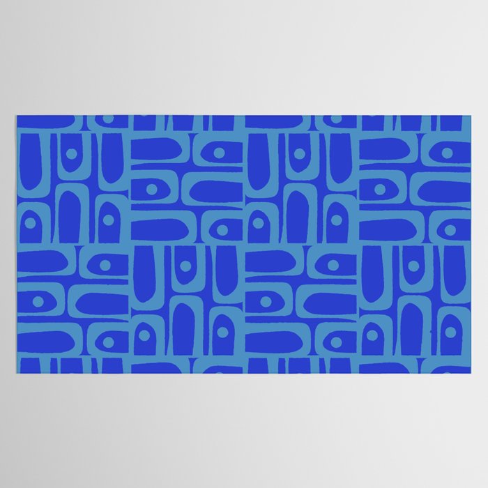 Mid Century Modern Piquet Abstract Multi Pattern in Cobalt and Sea Blue Tablecloth Gallery Image 2