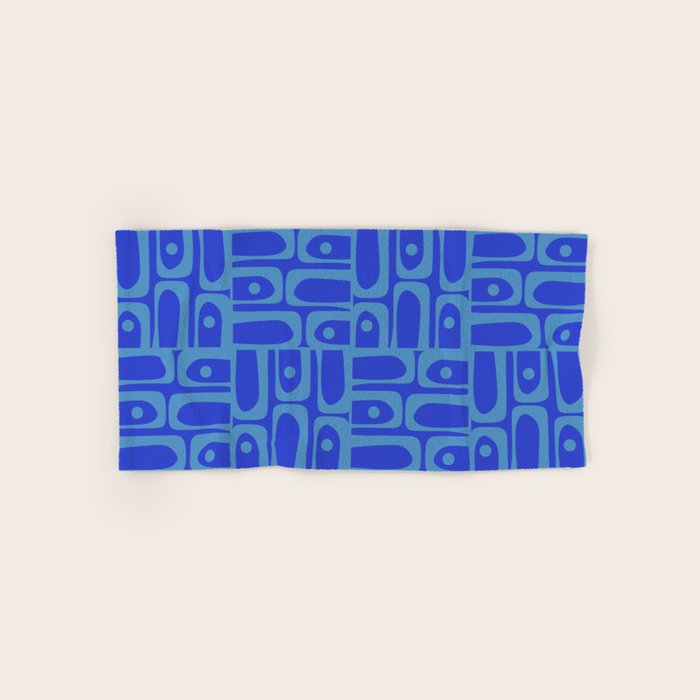 Mid Century Modern Piquet Abstract Multi Pattern in Cobalt and Sea Blue Bath Towel Gallery Image 1