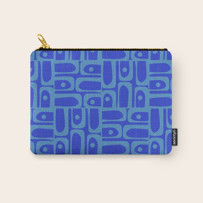 Mid Century Modern Piquet Abstract Multi Pattern in Cobalt and Sea Blue Carry All Pouch Gallery Image 1