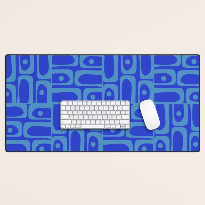 Mid Century Modern Piquet Abstract Multi Pattern in Cobalt and Sea Blue Desk Mat Gallery Image 1