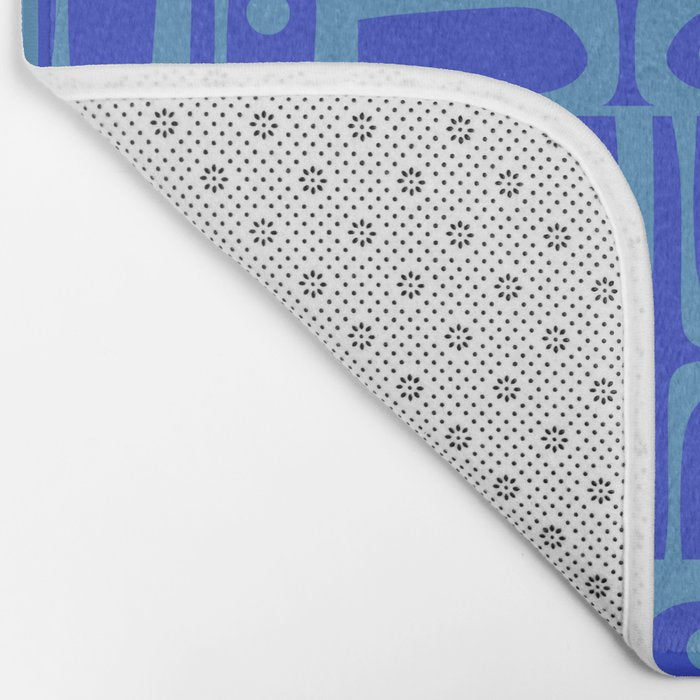 Mid Century Modern Piquet Abstract Multi Pattern in Cobalt and Sea Blue Bath Mat Gallery Image 2