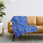 Mid Century Modern Piquet Abstract Multi Pattern in Cobalt and Sea Blue Throw Blanket Gallery Image 1