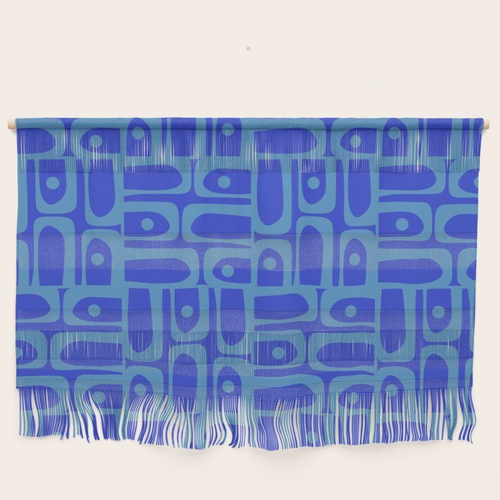 Mid Century Modern Piquet Abstract Multi Pattern in Cobalt and Sea Blue Wall Hanging Gallery Image 1