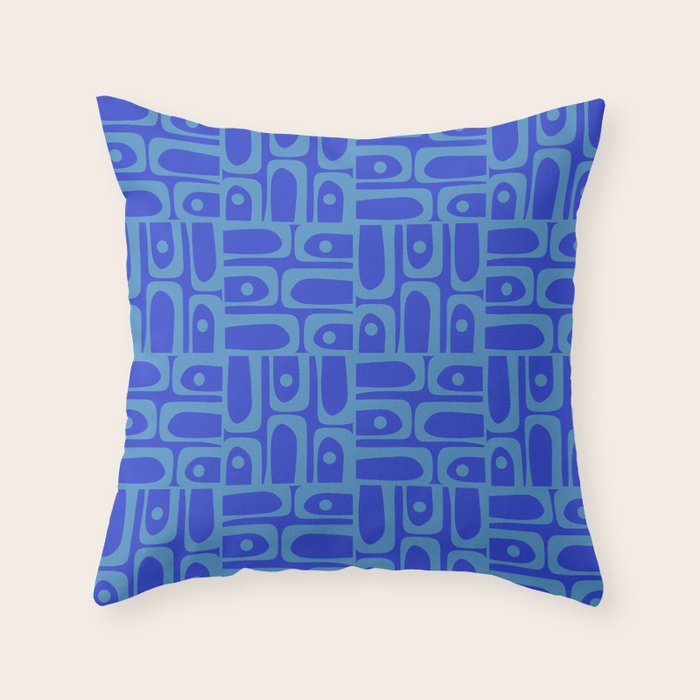 Mid Century Modern Piquet Abstract Multi Pattern in Cobalt and Sea Blue Throw Pillow Gallery Image 1