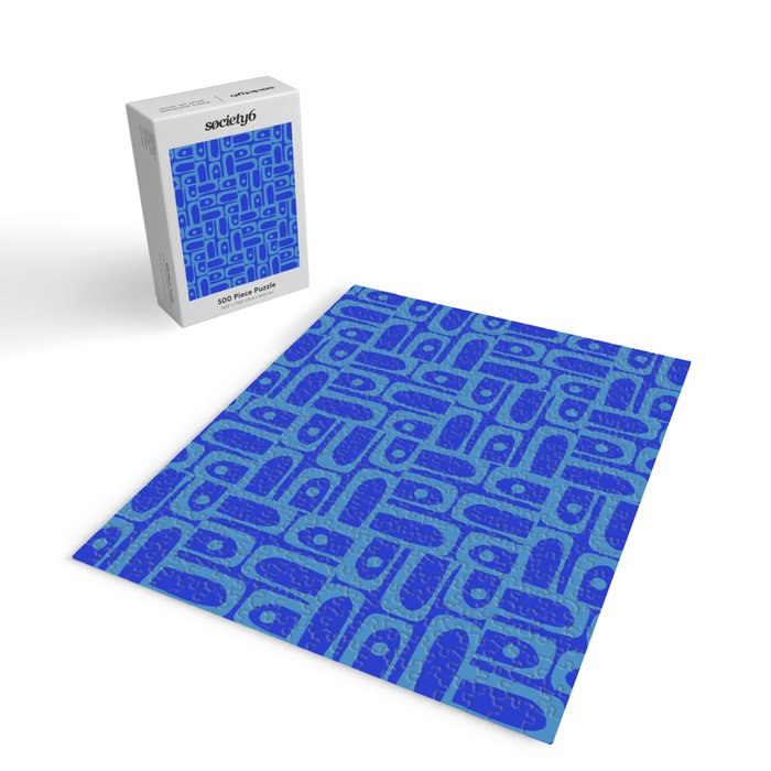 Mid Century Modern Piquet Abstract Multi Pattern in Cobalt and Sea Blue Jigsaw Puzzle Gallery Image 2