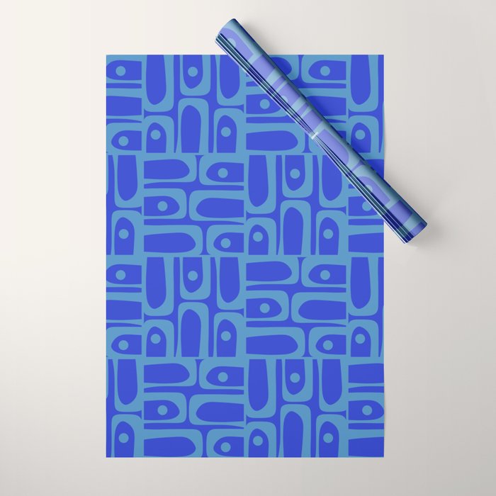 Mid Century Modern Piquet Abstract Multi Pattern in Cobalt and Sea Blue Wrapping Paper Gallery Image 1