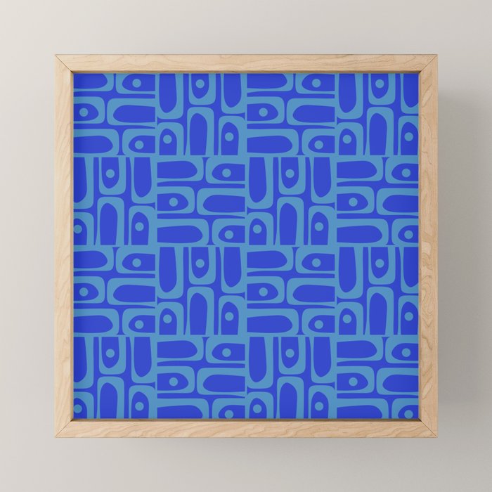 Mid Century Modern Piquet Abstract Multi Pattern in Cobalt and Sea Blue Mini Art Print Gallery Image 1