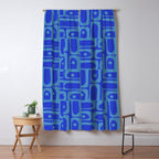 Mid Century Modern Piquet Abstract Multi Pattern in Cobalt and Sea Blue Window Curtain Gallery Image 5