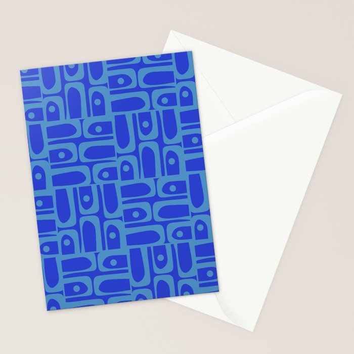 Mid Century Modern Piquet Abstract Multi Pattern in Cobalt and Sea Blue Stationery Card Gallery Image 2