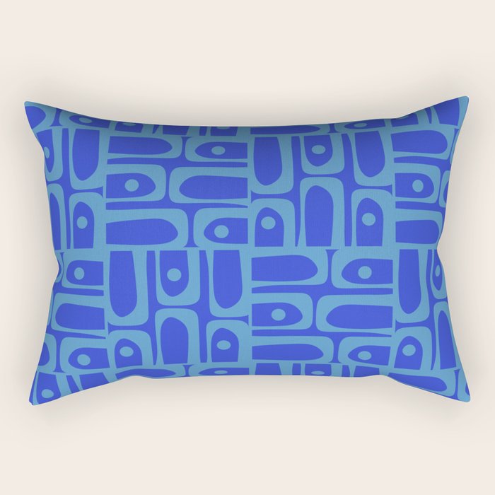 Mid Century Modern Piquet Abstract Multi Pattern in Cobalt and Sea Blue Rectangular Pillow Gallery Image 1